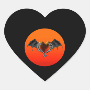 Halloween Goth Orange Heart with Bat Wings Sticker