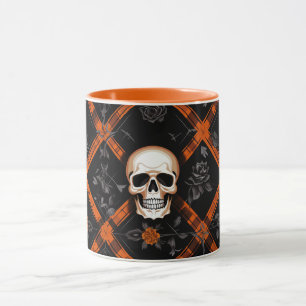 Halloween Goth Orange Tartan Pattern checkered Mug
