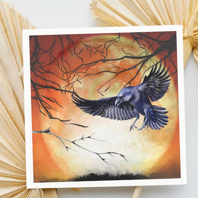  Halloween Goth Raven Crow Moon Scene Napkins (Creator Uploaded)