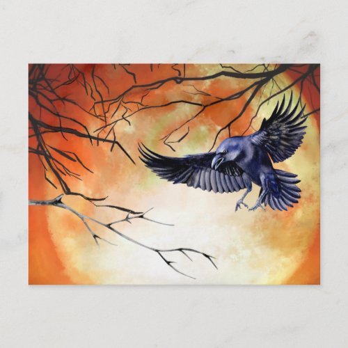  Halloween Goth Raven Crow Moon Scene Postcard