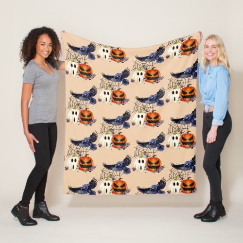  Halloween Goth Raven Crow Pumpkins     Fleece Blanket