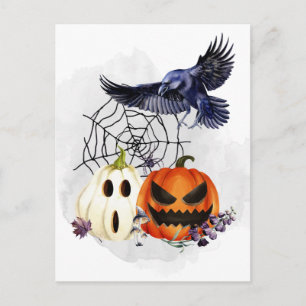  Halloween Goth Raven Crow Pumpkins  Postcard