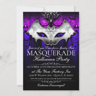 Halloween Gothic Bat Mask Masquerade Party Invite