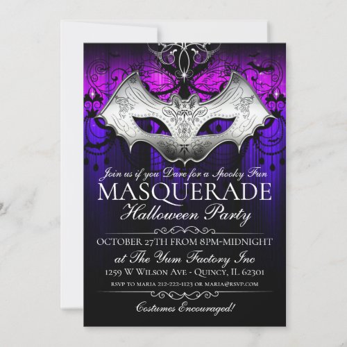Halloween Gothic Bat Mask Masquerade Party Invite