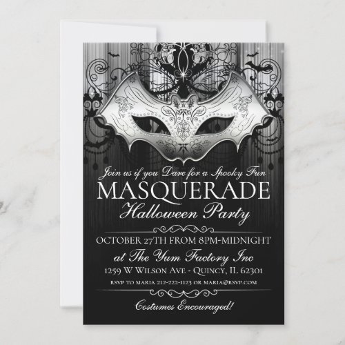 Halloween Gothic Bat Mask Masquerade Party Invite