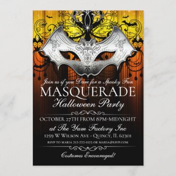 Halloween Gothic Bat Mask Masquerade Party Invite by oddlotpaperie at Zazzle