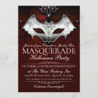 Halloween Gothic Bat Mask Masquerade Party Invite