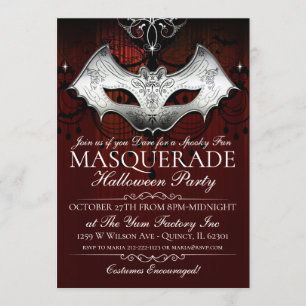 Halloween Gothic Bat Mask Masquerade Party Invite