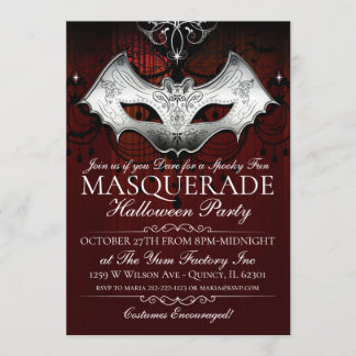 Halloween Gothic Bat Mask Masquerade Party Invite
