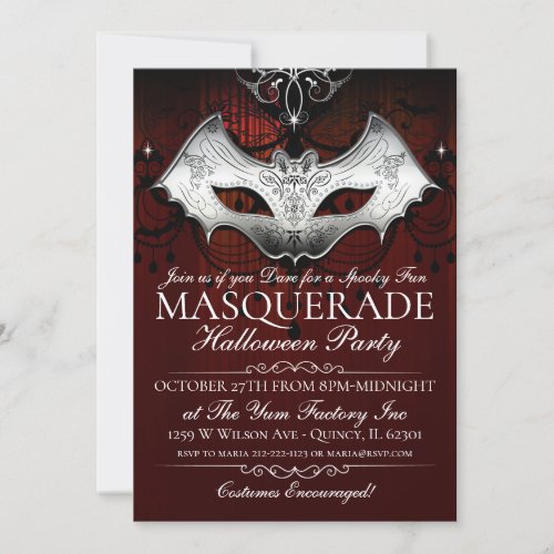 Halloween Gothic Bat Mask Masquerade Party Invite