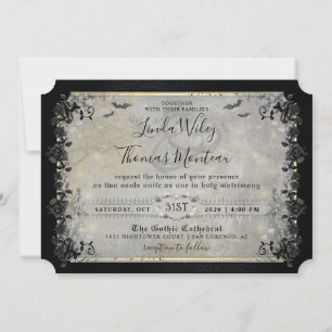 Halloween Gothic Bats Gray & Black "Together With" Invitation