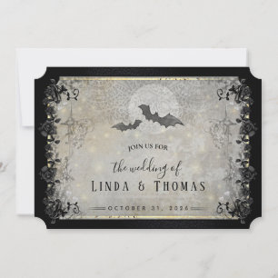 Halloween Gothic Bats Gray & Black Wedding Invitat Invitation