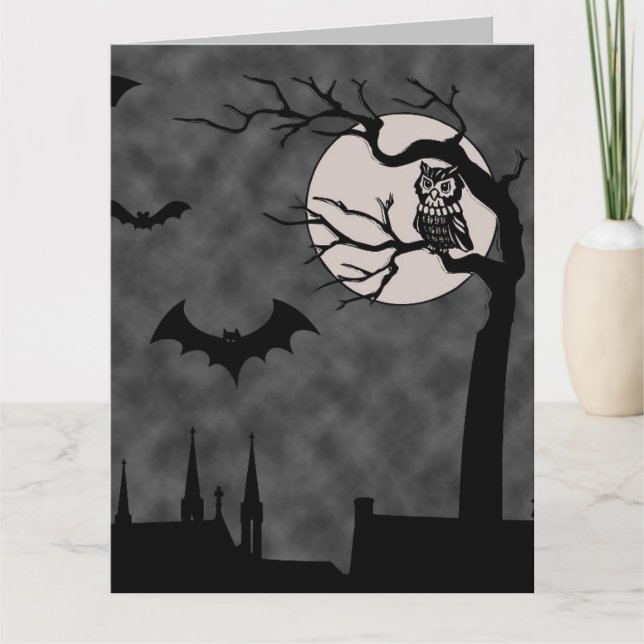 HALLOWEEN GOTHIC BATS MOON SPOOKY ART CARD (Front)
