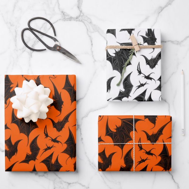 Halloween Gothic Bats Wrapping Paper Sheets (Front)