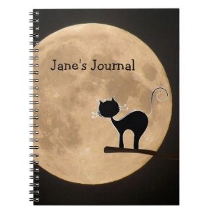 Halloween gothic black cat with full moon notebook
