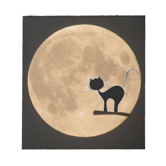 Halloween gothic black cat with full moon notepad (Front)