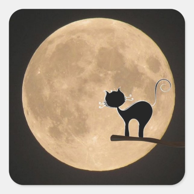 Halloween gothic black cat with full moon square sticker (Front)