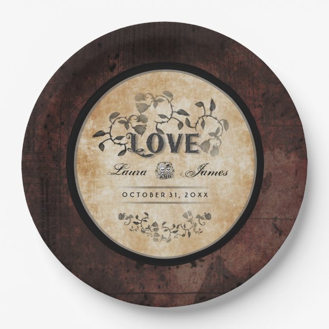 Halloween Gothic Brown LOVE Matching Wedding Plate (Front)