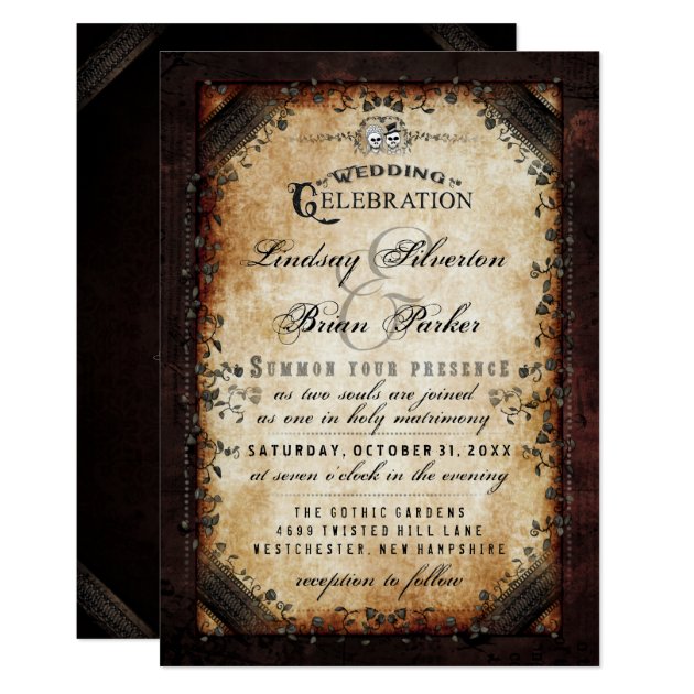 Halloween Gothic Brown Skeleton Wedding RECEPTION Card