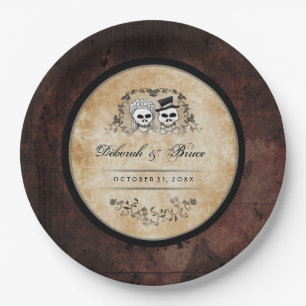Halloween Gothic Brown Skeletons Matching Wedding Paper Plates