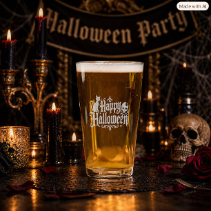 Halloween Gothic Cat & Skull Pint Glass