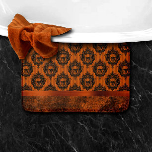 Halloween Gothic Chic Orange and Black Skulls Bath Mat
