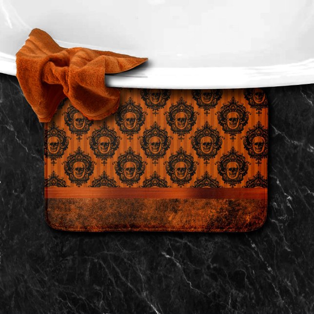 Halloween Gothic Chic | Orange and Black Skulls Bath Mat (Creator Uploaded)