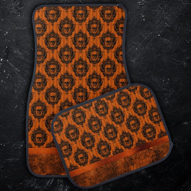 Halloween Gothic Chic | Orange and Black Skulls Car Floor Mat (Creator Uploaded)