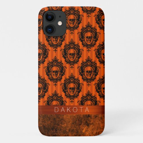 Halloween Gothic Chic  Orange and Black Skulls iPhone 11 Case