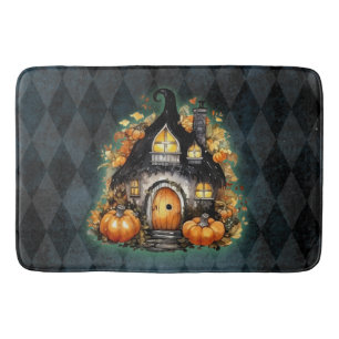 Halloween Gothic Fall Fairy Cottage Blue Argyle Bath Mat