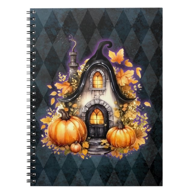 Halloween Gothic Fall Fairy Cottage Blue Argyle  Notebook (Front)