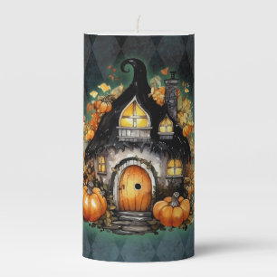 Halloween Gothic Fall Fairy Cottage Blue Argyle Pillar Candle