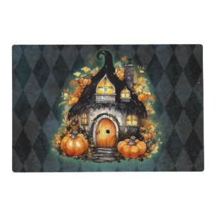 Halloween Gothic Fall Fairy Cottage Blue Argyle Placemat