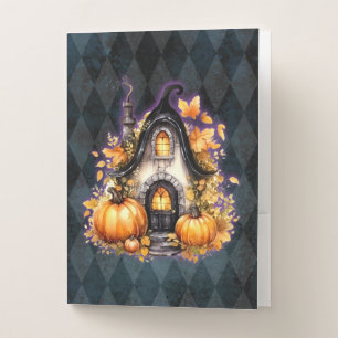Halloween Gothic Fall Fairy Cottage Blue Argyle Pocket Folder