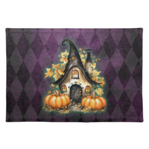 Halloween Gothic Fall Fairy Cottage Purple Argyle Cloth Placemat