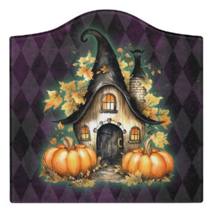 Halloween Gothic Fall Fairy Cottage Purple Argyle Door Sign