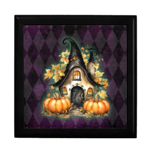 Halloween Gothic Fall Fairy Cottage Purple Argyle Gift Box