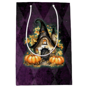 Halloween Gothic Fall Fairy Cottage Purple Argyle Medium Gift Bag