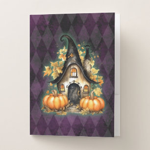 Halloween Gothic Fall Fairy Cottage Purple Argyle Pocket Folder