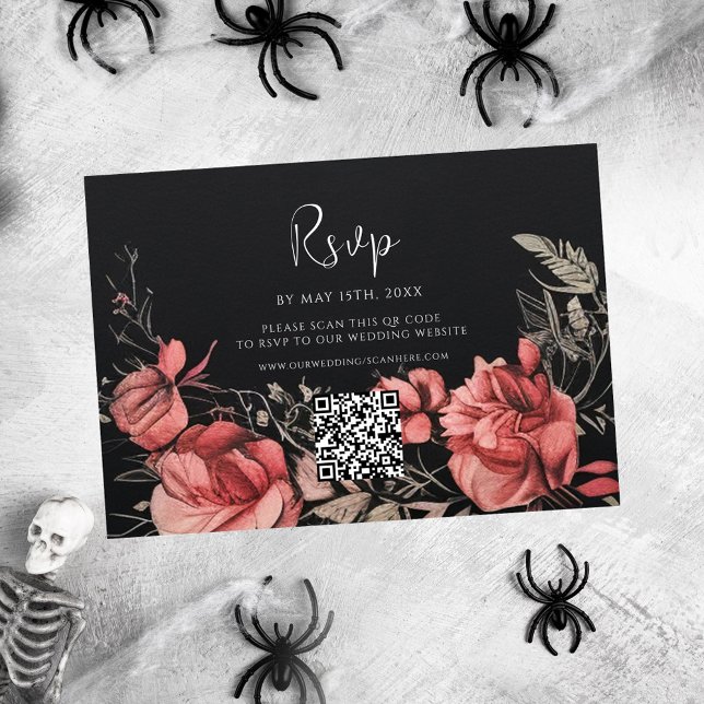 Halloween Gothic Floral QR Code Wedding RSVP Card (Halloween Gothic Floral QR Code Wedding RSVP Card)