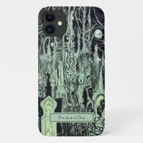 Halloween Gothic Graveyard Personalized Name iPhone 11 Case