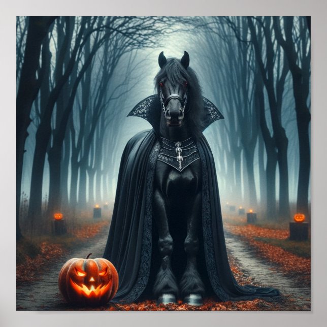 Halloween Gothic Horse in Spooky Dark Forest Poster (Front)