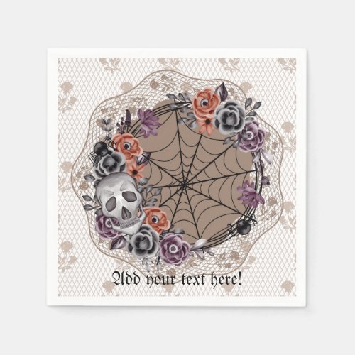 Halloween Gothic Inspired Floral Skull Lace Napkins