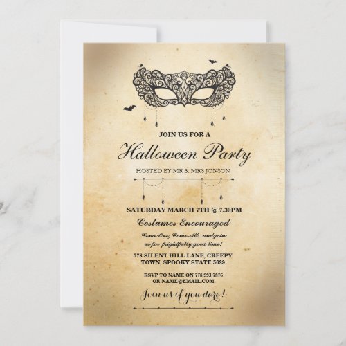 Halloween Gothic Mask Masquerade Party Invite