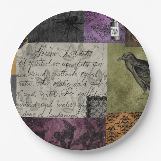 Halloween Gothic Medieval Spooky Apothecary Art Paper Plates (Front)