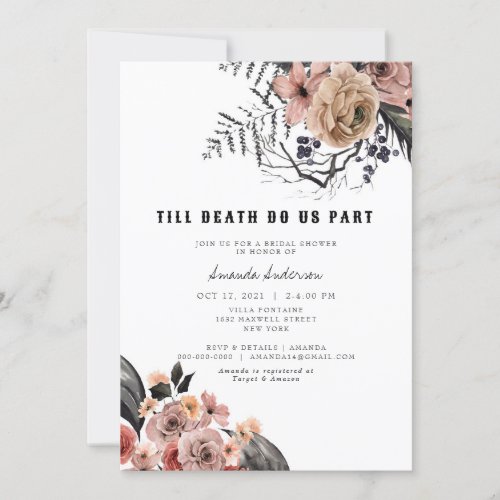 Halloween Gothic Pink Floral Bridal Shower Invitation - Watercolor Til Death Do Us Part Halloween Gothic Pink Floral Bridal Shower Invitation 
Message me for any needed adjustments