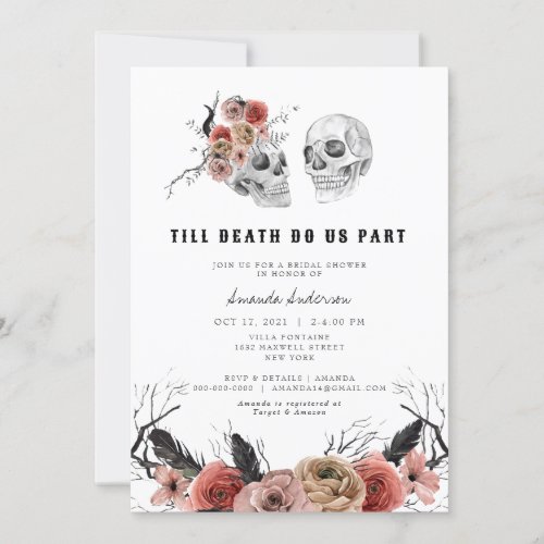 Halloween Gothic Pink Floral Skull Bridal Shower Invitation - Watercolor Til Death Do Us Part Halloween Gothic Pink Floral Skull Bridal Shower Invitation 
Message me for any needed adjustments