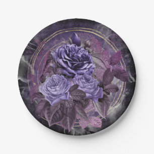 Halloween Gothic Purple Roses Paper Plates