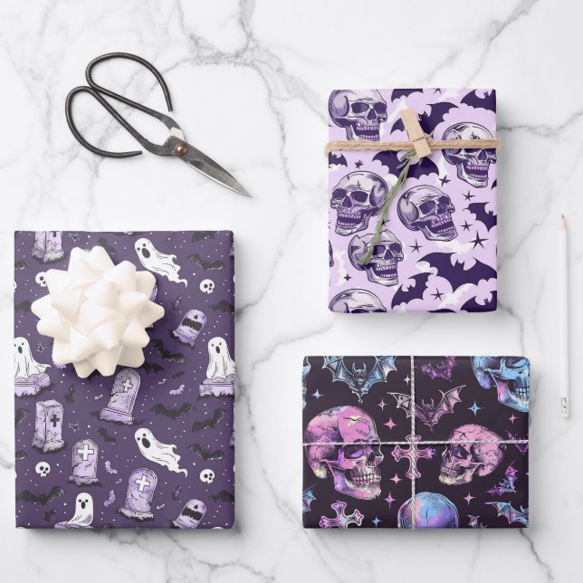 Halloween Gothic Purple Wonder Wrapping Paper Sheets (Front)