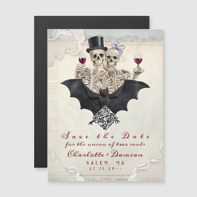 Halloween Gothic QR CODE Save The Date Wedding Magnetic Invitation (Front/Back)